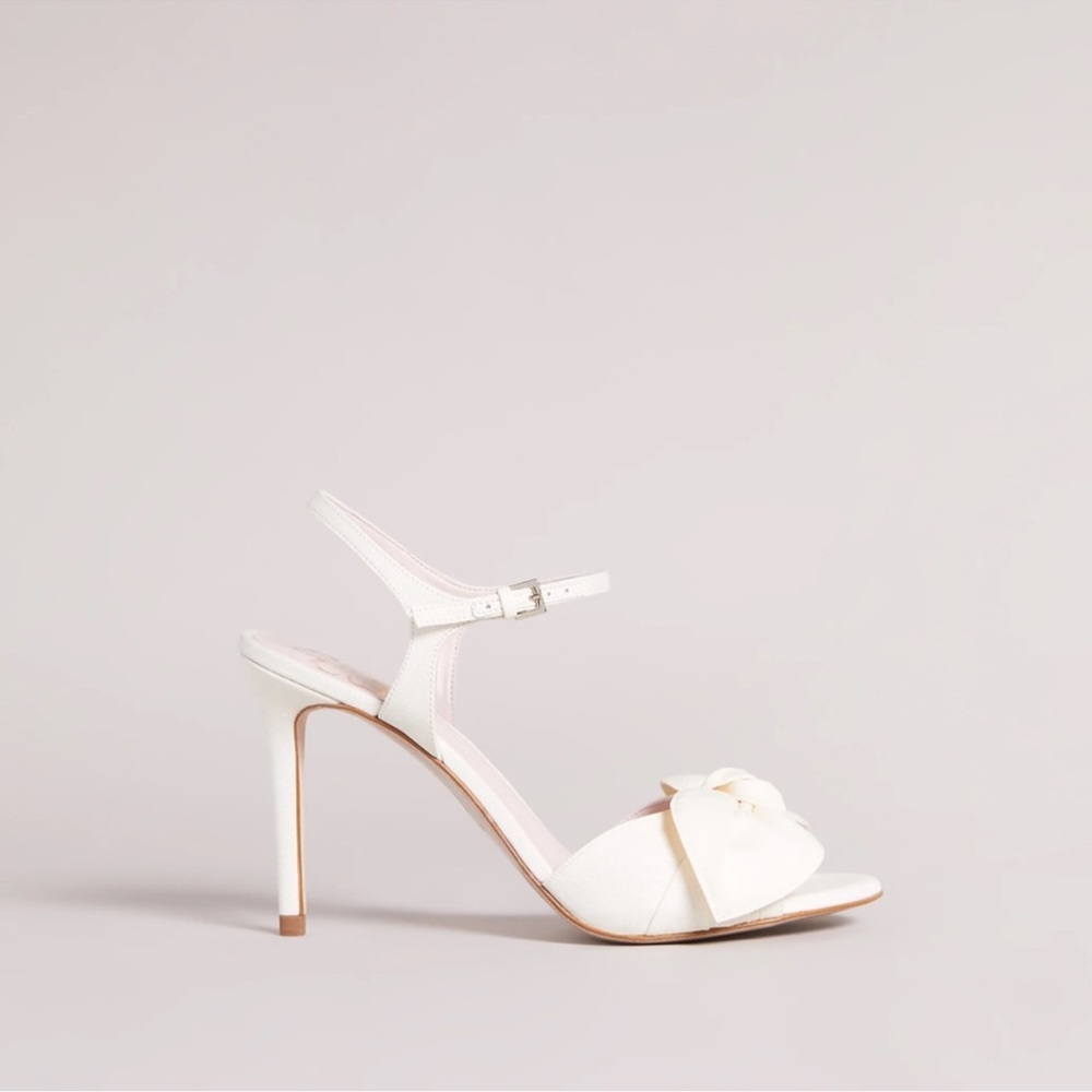 Ted Baker “Heevia Moire Satin Bow” Ivory Heels